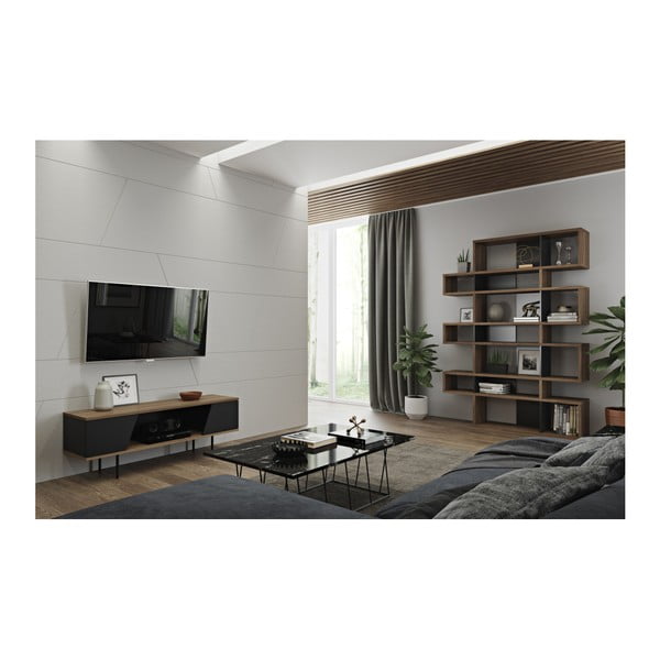 Juoda knygų lentyna su riešutmedžio detalėmis TemaHome London-image-2