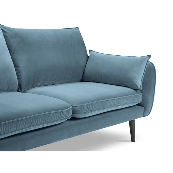 Šviesiai mėlyna aksominė sofa su juodomis kojomis Kooko Home Lento, 198 cm-image-4