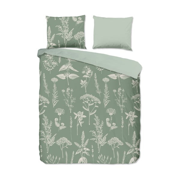 Iš flanelės dvigulė/itin ilga patalynė žalios spalvos 200x220 cm Herbs – Good Morning