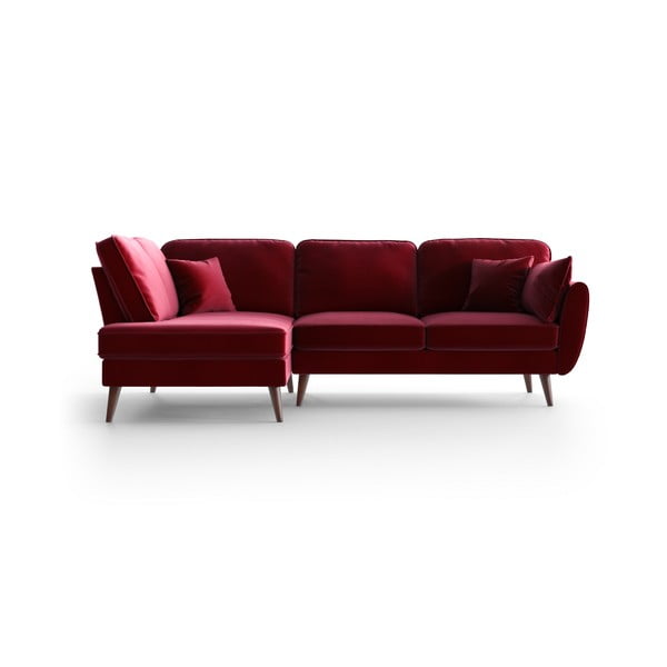 Raudonos spalvos aksominė kampinė sofa My Pop Design Auteuil, kairysis kampas