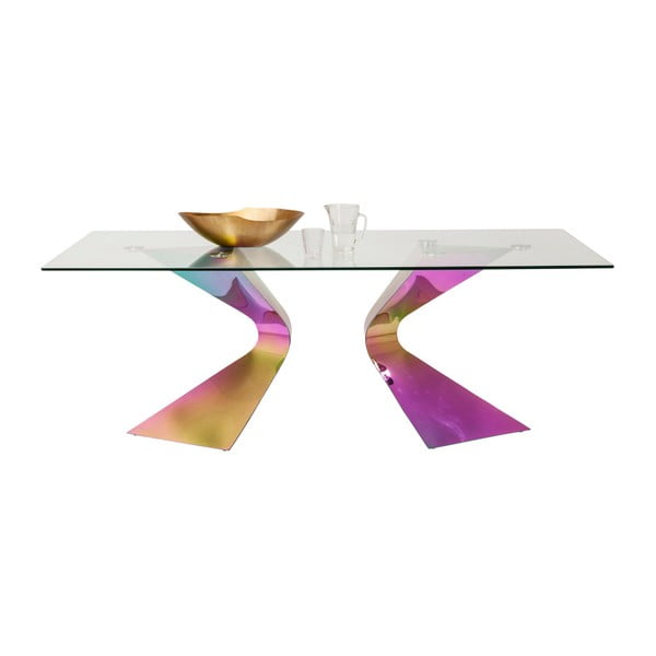 Valgomojo stalas su vaivorykštės spalvų plieno konstrukcija Kare Design Gloria, 200 x 100 cm