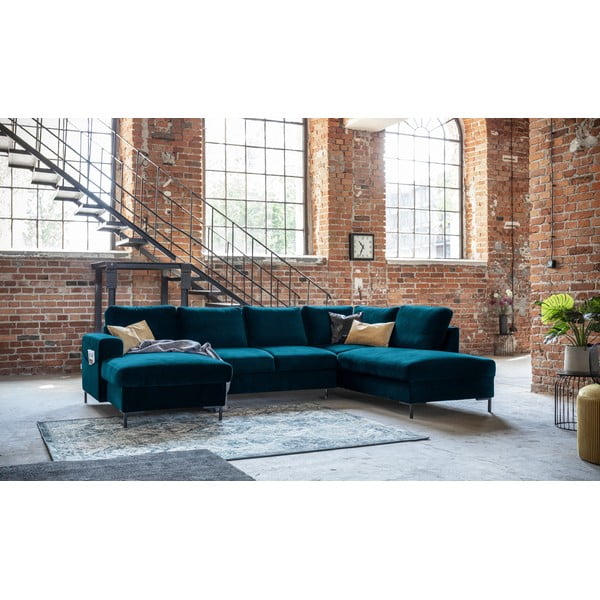 Iš velveto sulankstoma kampinė sofa smaragdinės spalvos (su dešiniuoju kampu) Lofty Lilly – Miuform-image-3