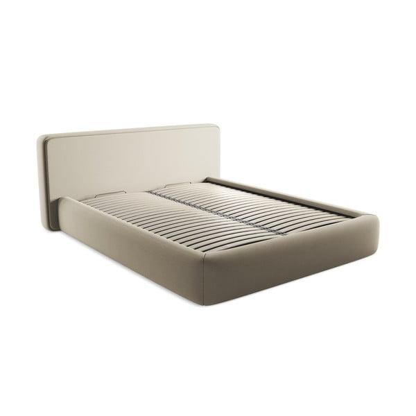 Smėlio spalvos dvigulė lova audiniu dengta su sandėliavimo vieta su lovos grotelėmis 160x200 cm Kiana – Makamii