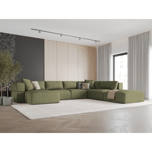 Kampinė sofa šviesiai žalios spalvos (su dešiniuoju kampu/„U“ formos) Esther – Milo Casa-image-1