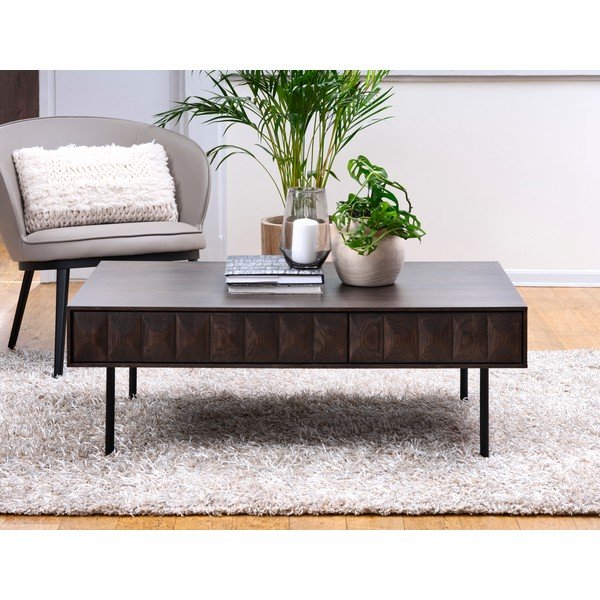 Kavos staliukas tamsiai rudos spalvos su ąžuolo dekoro stalviršiu 71x117 cm Latina – Unique Furniture-image-1