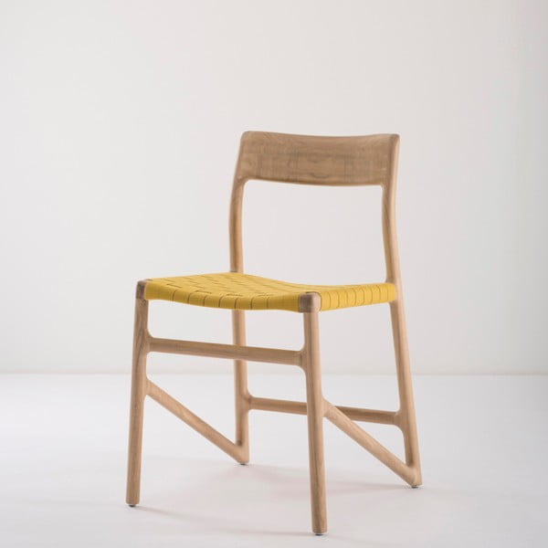 Valgomojo kėdė iš ąžuolo masyvo su geltona sėdyne "Gazzda Fawn