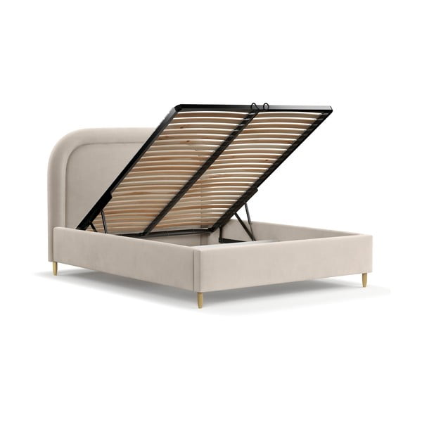 Dvigulė lova smėlio spalvos audiniu dengta su sandėliavimo vieta su lovos grotelėmis 160x200 cm Mija – Maison de Rêve-image-3