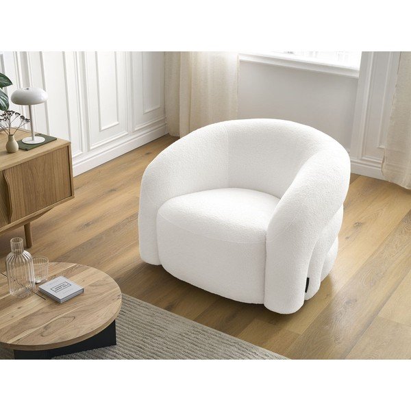 Baltos spalvos pasukamas krėslas iš boucle Elina – Bobochic Paris-image-1