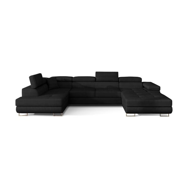 Juodos spalvos iš velveto sulankstoma/su sandėliavimo vieta kampinė sofa (su kairiuoju kampu/„U“ formos) Rodrigo – ELTAP