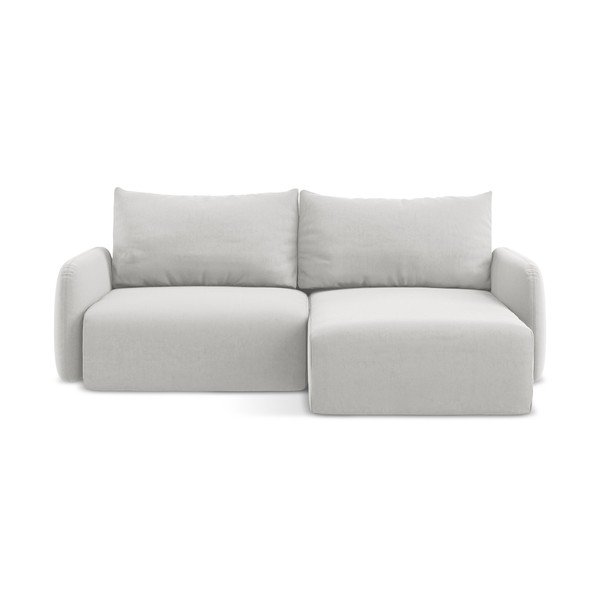 Šviesiai pilkos spalvos sulankstoma/su sandėliavimo vieta kampinė sofa iš velveto (su dešiniuoju kampu/su gultu) Kalena – Makamii