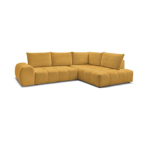 Garstyčių spalvos iš šenilinio audinio sulankstoma/su sandėliavimo vieta kampinė sofa (su dešiniuoju kampu/„L“ formos) Everest – Bobochic Paris-image-3