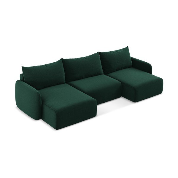 Tamsiai žalios spalvos sulankstoma/su sandėliavimo vieta kampinė sofa iš velveto („U“ formos) Kalena – Makamii-image-3