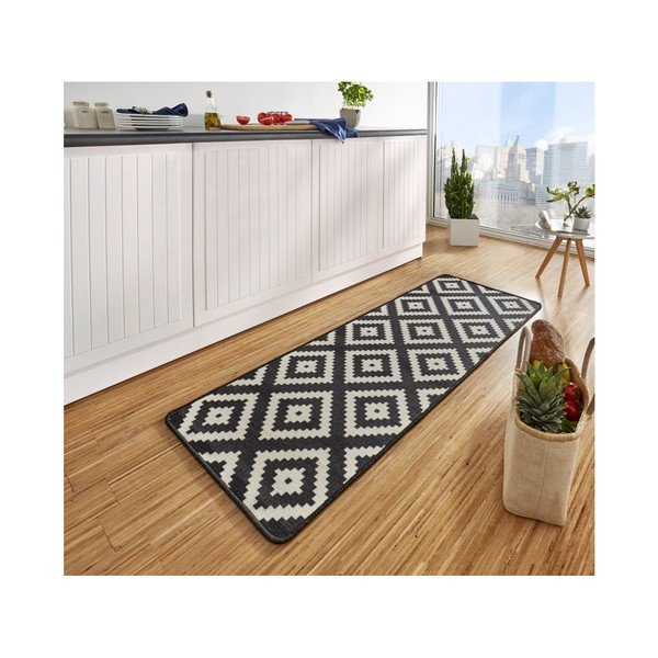 Juodos spalvos virtuvės kilimas Hanse Home Loop Diamond, 67 x 180 cm-image-2