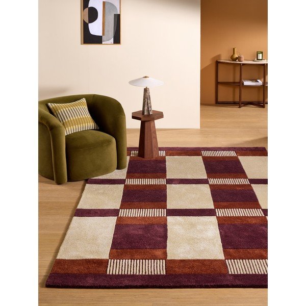Rankų darbo bordo spalvos/kreminės spalvos iš perdirbto pluošto kilimas 160x230 cm Franka – MADE-image-1
