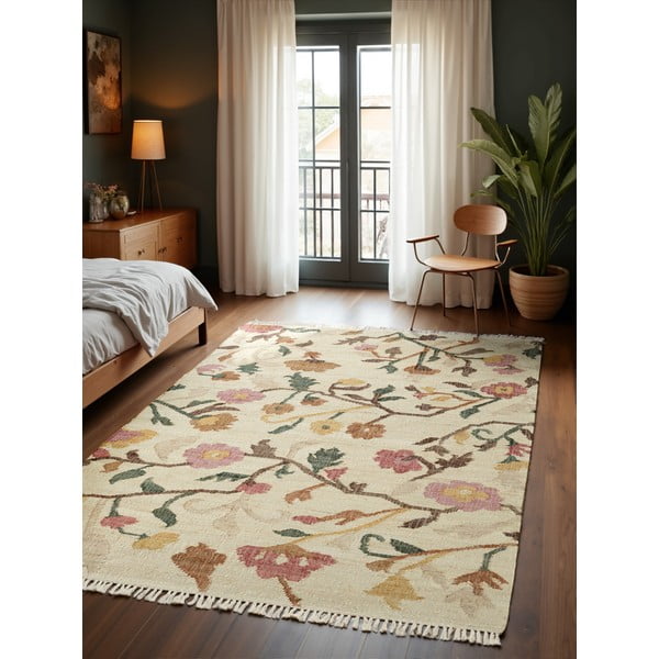 Rankų darbo kreminės spalvos iš džiuto kilimas 160x230 cm Roya Violette – Elle Decoration-image-1