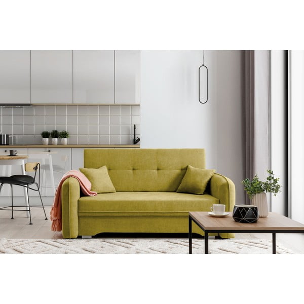 Geltonos spalvos iš šenilinio audinio sulankstoma/su sandėliavimo vieta sofa 155 cm Laine – ELTAP-image-1