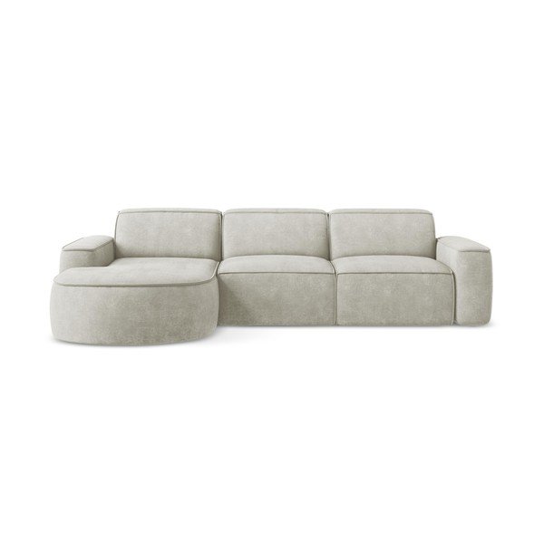 Kreminės spalvos iš šenilinio audinio kampinė sofa (su kairiuoju kampu/su gultu) Omao – Makamii