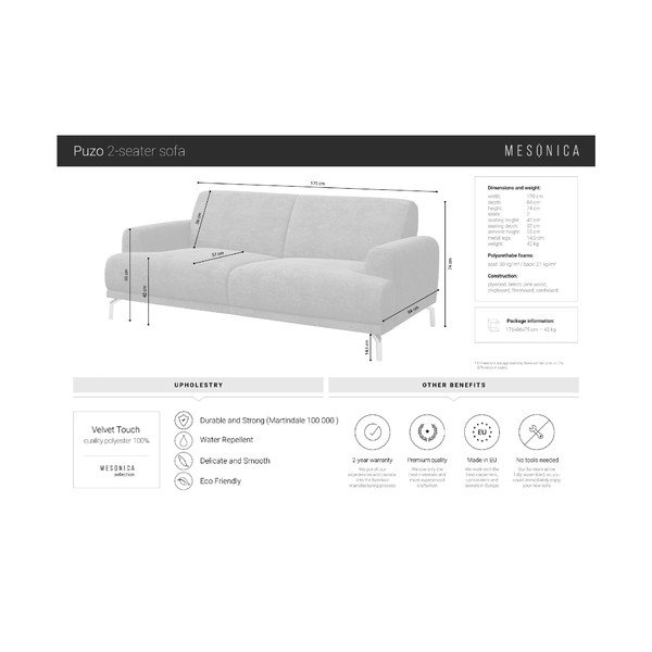 Mėlyna aksominė sofa MESONICA Puzo, 170 cm-image-4