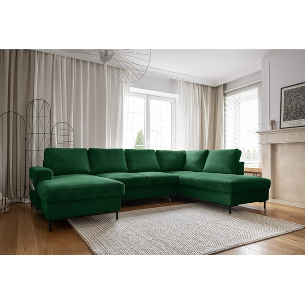 Iš kordinio velveto sulankstoma kampinė sofa tamsiai žalios spalvos (su dešiniuoju kampu) Lofty Lilly – Miuform-image-3