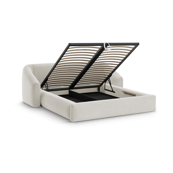 Smėlio spalvos dvigulė lova audiniu dengta su sandėliavimo vieta su lovos grotelėmis 140x200 cm Campi – Cosmopolitan Design-image-1