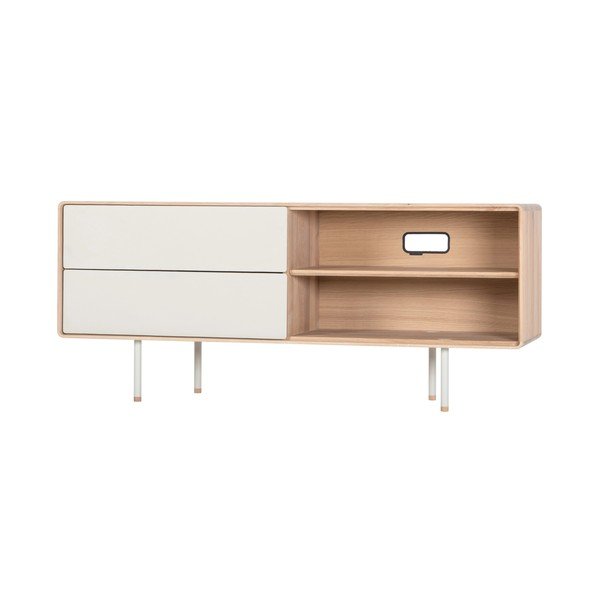 Iš ąžuolo masyvo TV spintelė baltos spalvos/natūralios spalvos 150x64 cm Fina – Gazzda-image-2