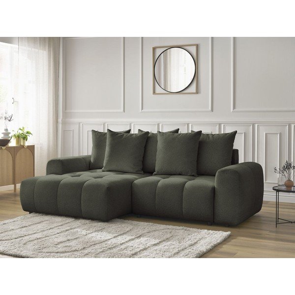 Khaki spalvos sulankstoma/su sandėliavimo vieta kampinė sofa iš šenilinio audinio (su kairiuoju kampu/su gultu) Roxelane – Bobochic Paris-image-4