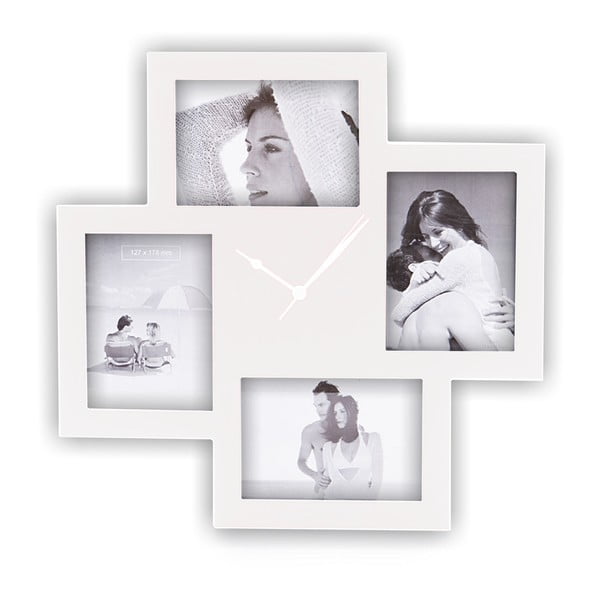 Baltas sieninis laikrodis su nuotraukų rėmeliais Tomasucci Collage