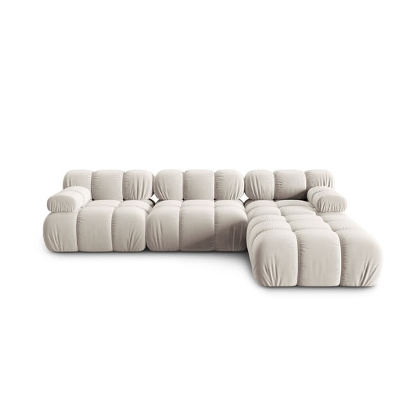 Kampinė sofa smėlio spalvos iš velveto (su dešiniuoju kampu) Bellis – Micadoni Home