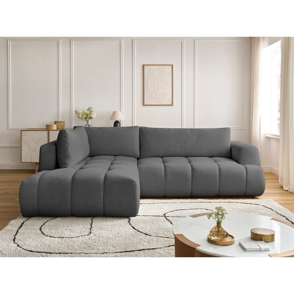 Tamsiai pilkos spalvos sulankstoma/su sandėliavimo vieta kampinė sofa (su kairiuoju kampu/„L“ formos) Fuji – Bobochic Paris-image-1