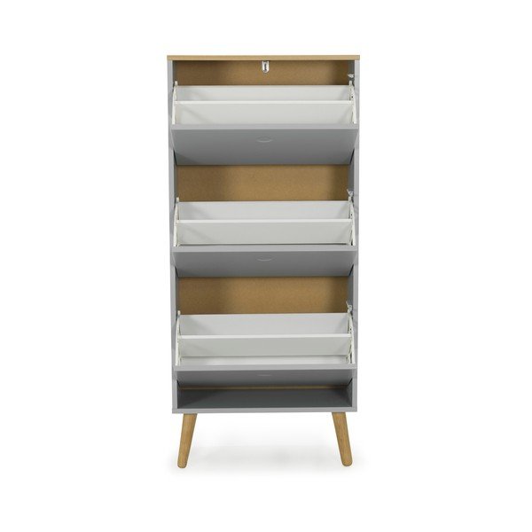 Pilka batų lentyna su ąžuolo medžio kojomis ir 3 lentynomis Tenzo Dot-image-2