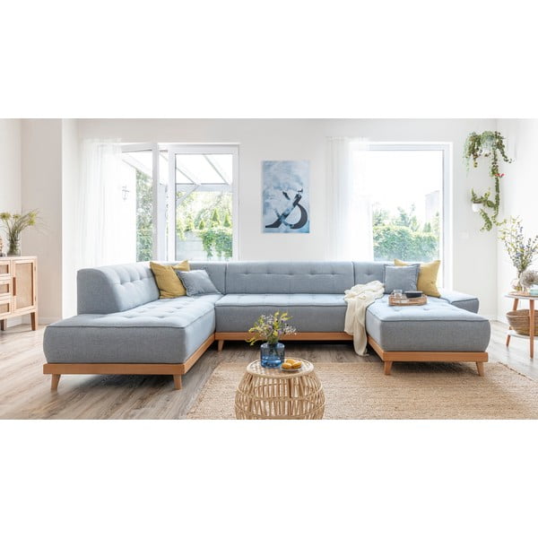 Šviesiai mėlyna sofa-lova U formos Miuform Dazzling Daisy, kairysis kampas-image-3