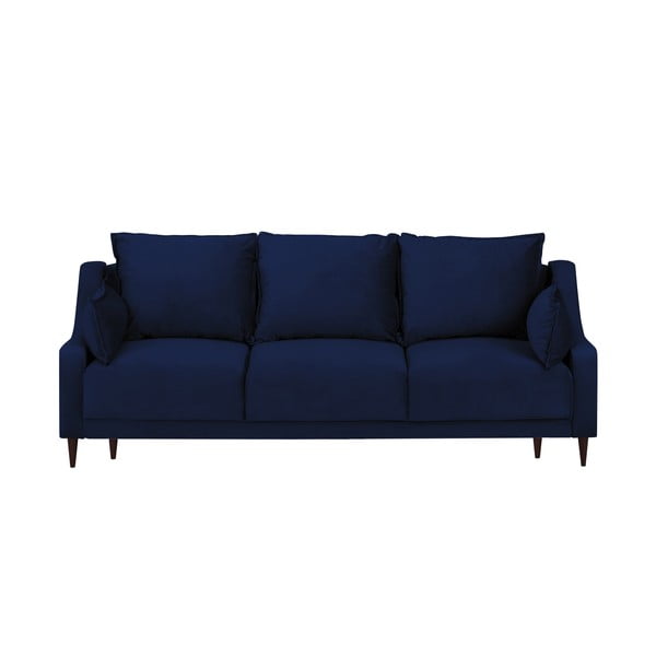 Mėlyna aksominė sofa-lova su daiktadėže Mazzini Sofas Freesia, 215 cm