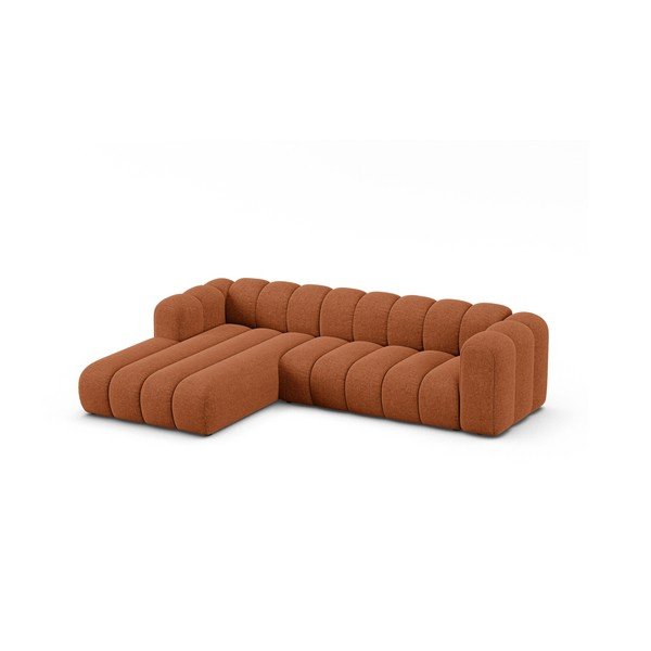Raudonos plytų spalvos kampinė sofa iš šenilinio audinio (su kairiuoju kampu/su gultu) Lupine – Micadoni -image-1