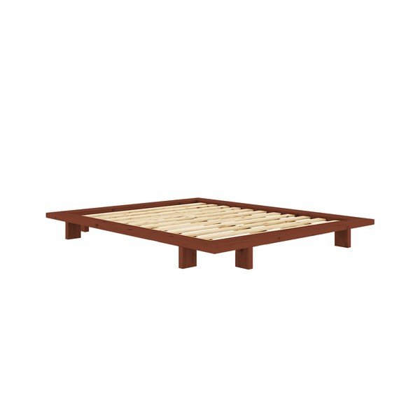 Terakotos spalvos dvigulė lova iš pušies masyvo be galvūgalio su lovos grotelėmis 140x200 cm Japan – Karup Design