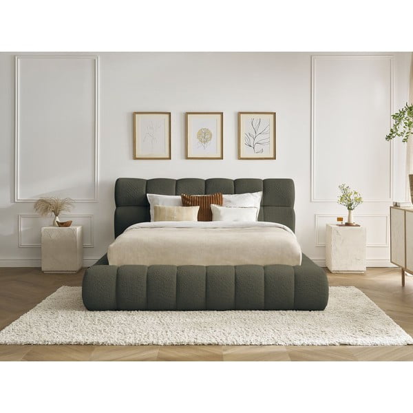 Dvigulė lova žalios spalvos audiniu dengta su sandėliavimo vieta su lovos grotelėmis 180x200 cm Mont Blanc – Bobochic Paris-image-1
