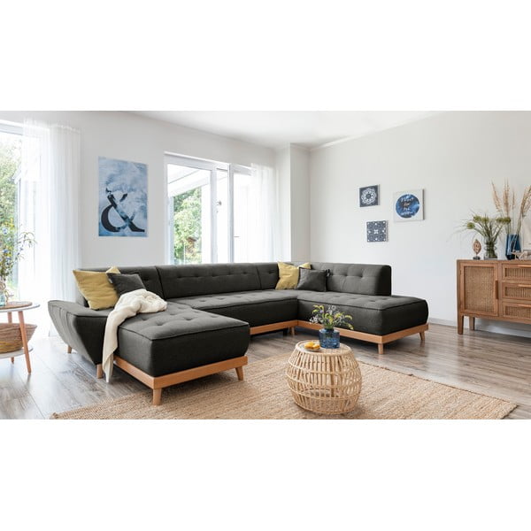 Tamsiai pilka sofa-lova U formos Miuform Dazzling Daisy, dešinysis kampas-image-4