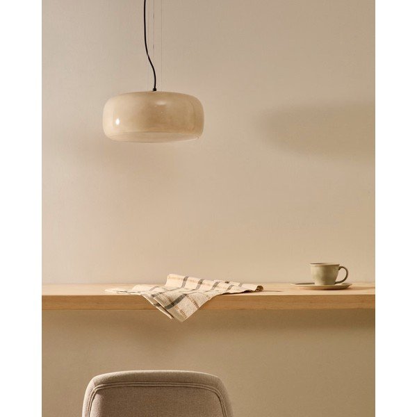 Pilkai smėlinės spalvos kabantis šviestuvas LED ø 38 cm su stiklo gaubtu Reig – Kave Home-image-3