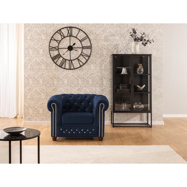 Mėlynos spalvos Chesterfield krėslas iš velveto York Blik – Ropez-image-1