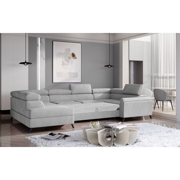Šviesiai pilkos spalvos iš velveto sulankstoma/su sandėliavimo vieta kampinė sofa (su kairiuoju kampu/„U“ formos) Escada – ELTAP-image-3