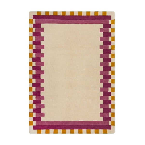 Rankų darbo iš vilnos kilimas geltonos spalvos/rožinės spalvos 160x230 cm Kai Wool Border – Flair Rugs