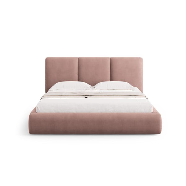 Dvigulė lova šviesiai rožinės spalvos audiniu dengta su sandėliavimo vieta su lovos grotelėmis 160x200 cm Brody – Mazzini Beds-image-3