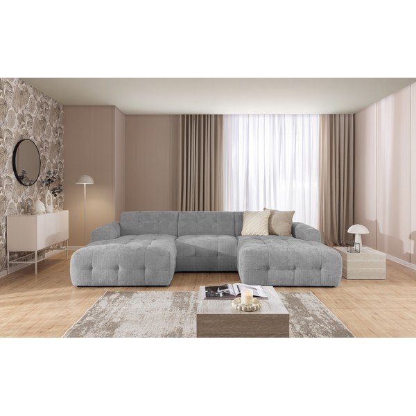 Šviesiai pilkos spalvos kampinė sofa („U“ formos/su gultu) Melva – Ropez-image-4