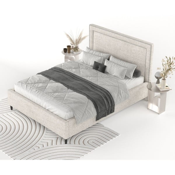 Dvigulė lova kreminės spalvos audiniu dengta su sandėliavimo vieta su lovos grotelėmis 180x200 cm Baleine – Maison de Rêve-image-3