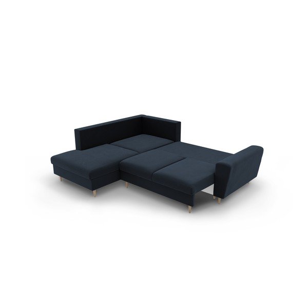Tamsiai mėlynos spalvos iš velveto sulankstoma/su sandėliavimo vieta kampinė sofa (su kairiuoju kampu/„L“ formos) Kyoto – Cosmopolitan Design-image-4