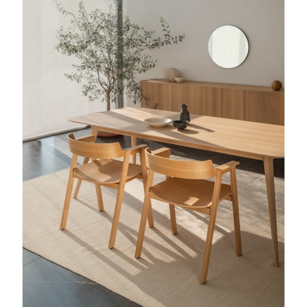 Rudos spalvos/natūralios spalvos iš odos valgomojo kėdė su porankiais Flip – Gazzda-image-1