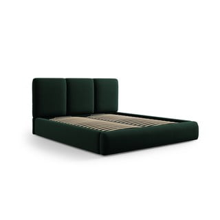 Iš aksomo dvigulė lova tamsiai žalios spalvos audiniu dengta su sandėliavimo vieta su lovos grotelėmis 140x200 cm Brody – Mazzini Beds