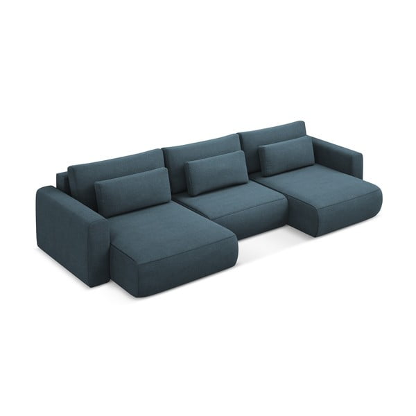 Mėlynos spalvos sulankstoma/su sandėliavimo vieta kampinė sofa („U“ formos) Kapua – Makamii-image-4