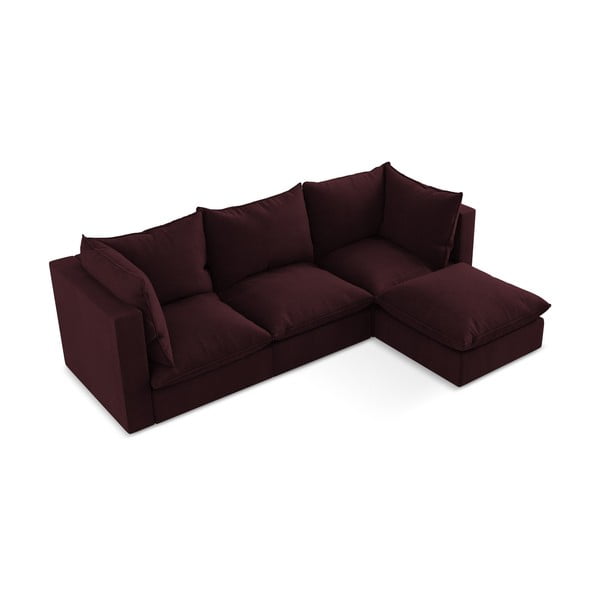 Bordo spalvos kampinė sofa (su dešiniuoju kampu/su gultu) Manao – Makamii-image-4