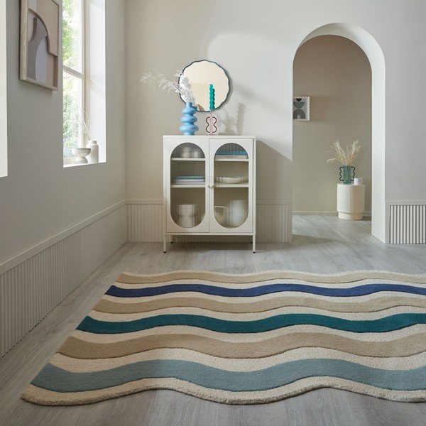 Rankų darbo mėlynos spalvos iš vilnos kilimas 160x230 cm Cascade Wool – Flair Rugs-image-1