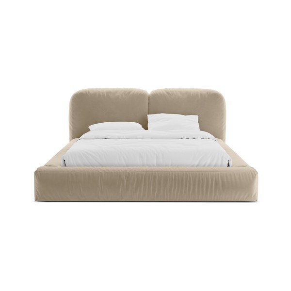 Smėlio spalvos dvigulė lova audiniu dengta su sandėliavimo vieta su lovos grotelėmis 200x200 cm Martina – Micadoni -image-4